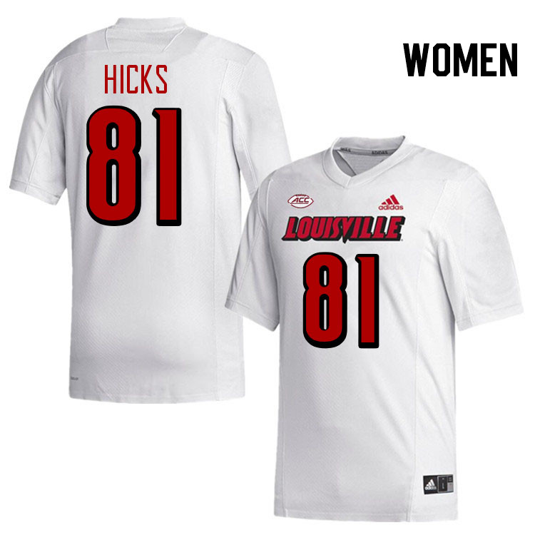 Women #81 Cataurus Hicks Louisville Cardinals College Football Jerseys Stitched-White